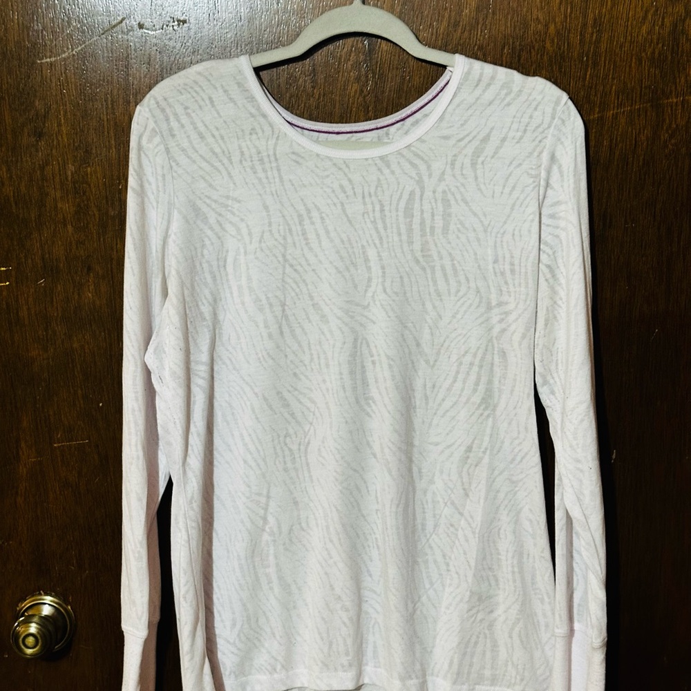Cream Ribbed Fitted Long Sleeve Blouse